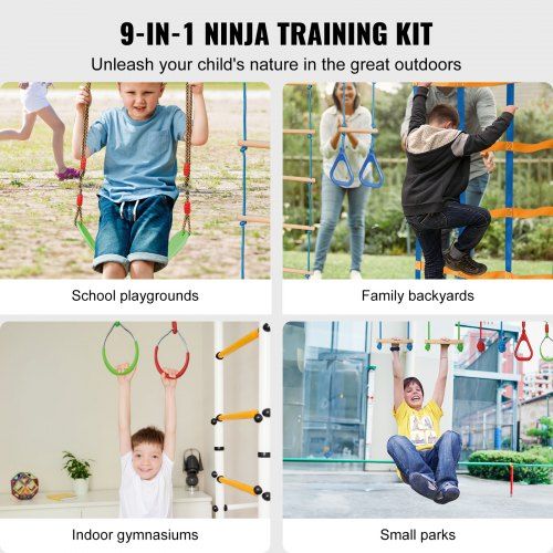 Ninja Warrior Obstacle Course for Kids 2 x 15.24 m Weatherproof Slacklines 228kg Weight Capacity Monkey Line Outdoor Playset Equipment Backyard Toys