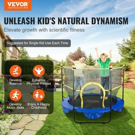 5FT Trampoline for Kids 60" Indoor Outdoor Trampoline with Safety Enclosure Net Basketball Hoop and Ocean Balls Mini Toddler Recreational Trampoline