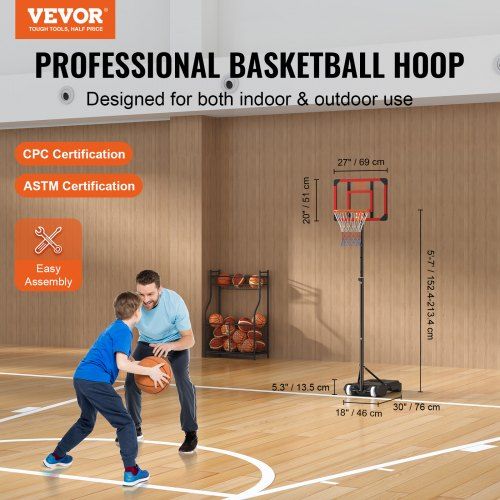 Basketball Hoop 5-7 ft Adjustable Height Portable Backboard System 28 inch Basketball Hoop & GoalBasketball Set with Wheels Stand and Fillable Base