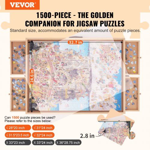 1500 Piece Puzzle Table with Folding Legs 4 Drawers and Cover Wooden Jigsaw Puzzle Plateau Puzzle Accessories Board for Adults Puzzle Organizer Storage