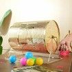 Raffle Drum 16.1 x Ø12 inch Brass Plated Raffle Ticket Spinning Cage Holds 5000 Tickets or 200 Ping Pong Balls Metal Lottery Spinning Drawing with Wooden