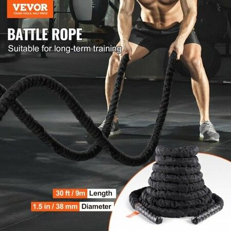 Battle Rope 1.5" 30Ft Gym Workout Strength Training Exercise Fitness Rope