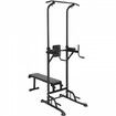 Power Tower with Bench 10-Level Height Adjustable Pull Up Bar Stand Dip Station & Detachable Bench Fitness Equipment with Backrest Elbow Pads 440LBS