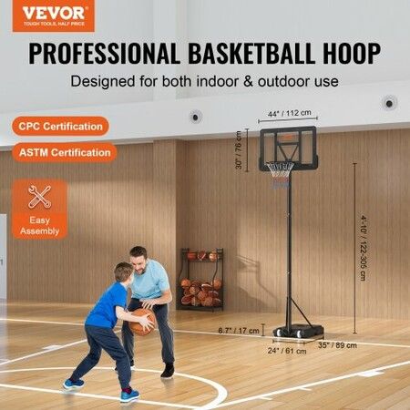 Basketball Hoop 4-10 ft Adjustable Height Portable Backboard System 44 inch Basketball Hoop & Goal Basketball Set with Wheels Stand and Fillable Base