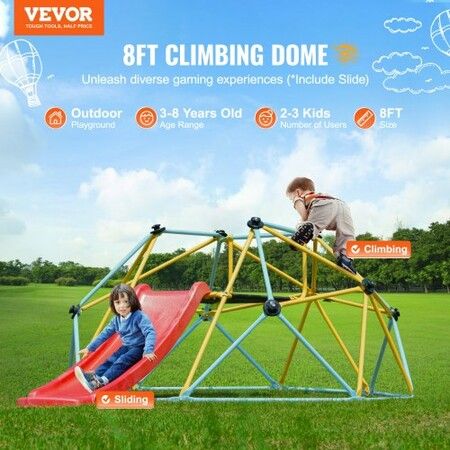 Climbing Dome 8FT Geometric Dome Climber with Slide for Kids 3 to 9 Years Old Jungle Gym Supports 600LBS and Easy Assembly with Climbing Grip  Equipment