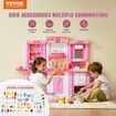 Kitchen Playset Kids Pretend Cooking Play Toy 74 Piece Accessories Pink