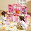 Kitchen Playset Kids Pretend Cooking Play Toy 74 Piece Accessories Pink