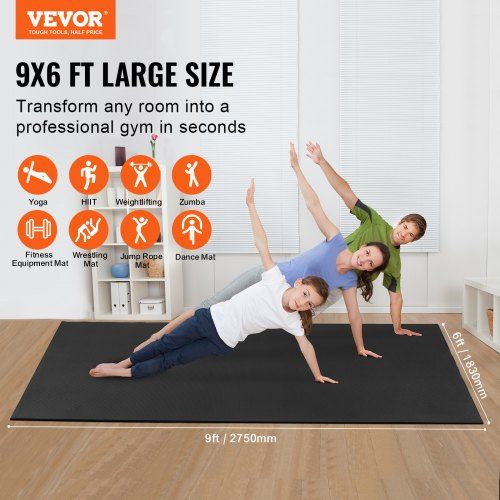 Exercise Mat Non Slip High Density Premium Yoga Mat Exercise Yoga Mat for Men & Women Fitness & Exercise Mat with Bag & Carry Strap (9x6ft)