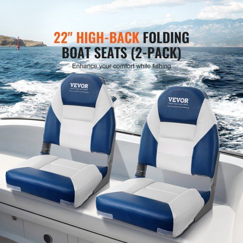 Boat Seats 555 mm High Back Boat Seat Folding Boat Chair with Thickened Sponge Padding and Hinge Fold-Down Boat Captain Chairs for Fishing Boat Sightseeing