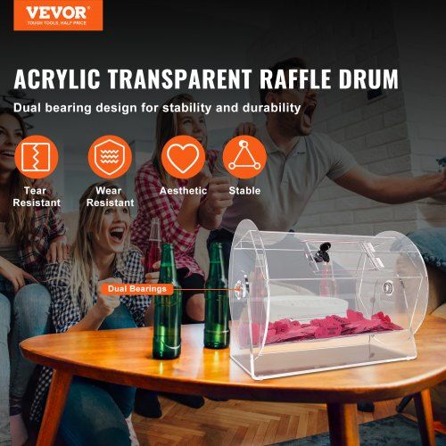 Acrylic Raffle Drum Holds 5000 Tickets or 200 Raffle Balls Professional Raffle Ticket Spinning Cage with 2 Keys Transparent Lottery Spinning Drawing Raffle