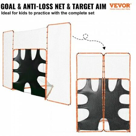 3-IN-1 Lacrosse Goal with Backstop and Target3.7mx2.7m Lacrosse Net Steel Frame Backyard Lacrosse Rebounder Equipment Quick & Easy Setup Training Net