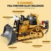 9 Channel Metal RC Bulldozer,Realistic Remote Control Kids Construction Play Toys with Lights and Sound,Track Type Tractor Toys,Birthday Gift for Ages 3+
