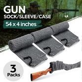 3pcs Gun Shotgun Socks Rifle Cases Pistol Sleeves 137x10cm Handgun Airsoft Storage Protector Silicone Treated Fabric Knit with Drawing Closure Grey