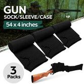 3pcs Gun Socks Shotgun Cases Rifle Pistol Sleeves 137x10cm Handgun Airsoft Storage Protector Silicone Treated Fabric Knit with Drawing Closure Black