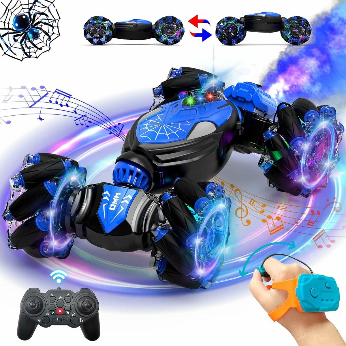 Remote Control Car with Cool Light, Spray Drift Hand Controlled Car, 2.4Ghz Rechargeable RC Car, Birthday Gifts for Boys 6-12 (Blue)