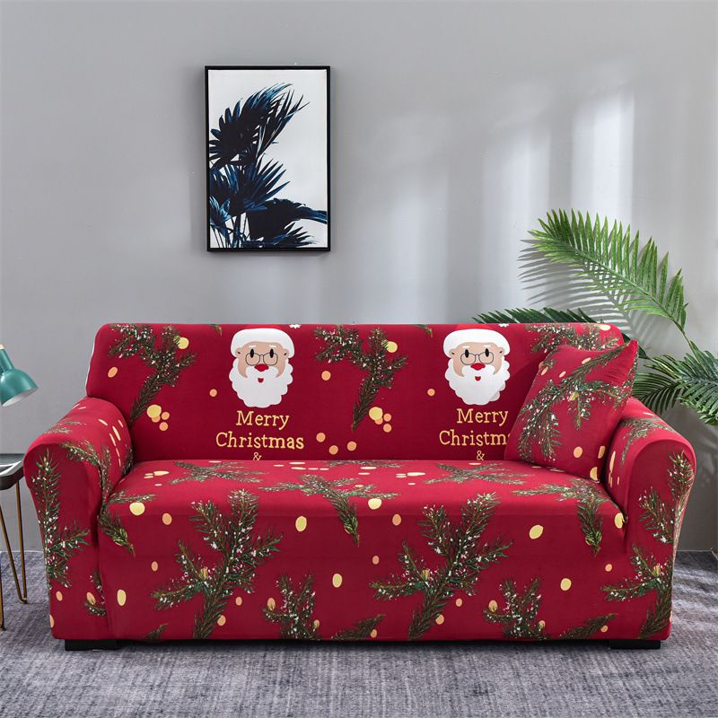 Christmas Sofa Cover Santa Claus Printed Sofa Couch Cover Washable Furniture Protector Christmas Home Room Festival Decoration Size 145-185cm