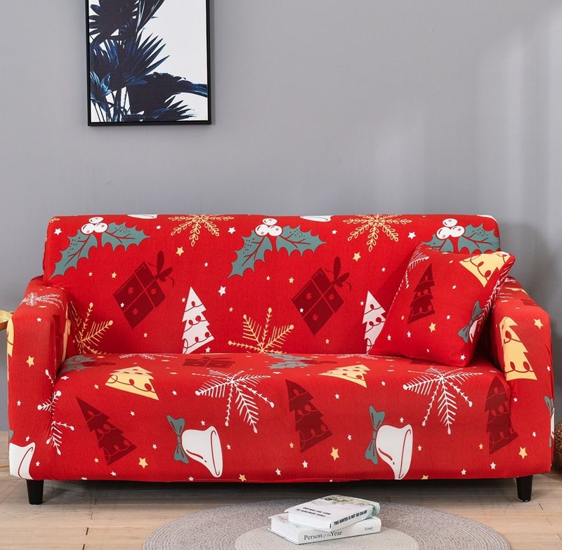 Christmas Sofa Cover Printed Sofa Couch Cover Washable Furniture Protector Christmas Home Room Festival Decoration Size 145-185cm