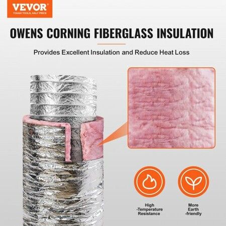 Dryer Vent Hose 254MM Insulated Flexible Duct 7.62M Long w/ 2 Duct Clamps Heavy-Duty Three Layer Protection for HVAC Heating Cooling Ventilation & Exhaust