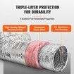 Dryer Vent Hose 254MM Insulated Flexible Duct 7.62M Long w/ 2 Duct Clamps Heavy-Duty Three Layer Protection for HVAC Heating Cooling Ventilation & Exhaust