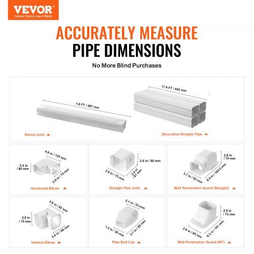 Mini Split Line Set Cover 76.2mm W 5400mm L PVC Decorative Pipe Line Cover For Air Conditioner with 10 Straight Ducts & Full Components  Paintable