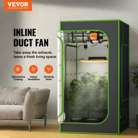 Inline Duct Fan 102mm 129.7 CFM with Variable Speed Controller Quiet AC-motor Ventilation Exhaust Fan for Cooling Booster Grow Tents Hydroponics