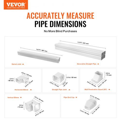 Mini Split Line Set Cover 76.2mm W 3110mm L PVC Decorative Pipe Line Cover For Air Conditioner with 5 Straight Ducts & Full Components Paintable