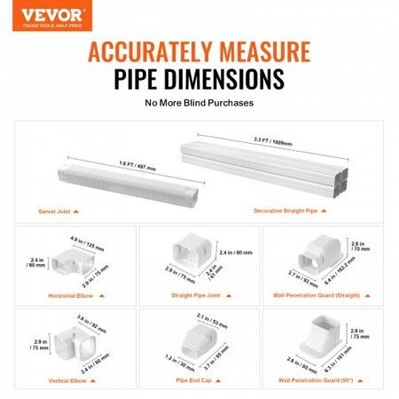Mini Split Line Set Cover 76.2mm W 5350mm L PVC Decorative Pipe Line Cover For Air Conditioner with 4 Straight Ducts & Full Components Paintable