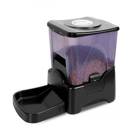 Automatic Pet Feeder with Recordable Message and Built-In Microphone - Black