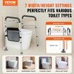 Toilet Safety Rail Folding Toilet Seat Frame Adjustable Width & Height Fit Most Toilets Supports 136kg Stand Alone Toilet Handles Grab Bars with Padded Arm