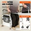 Toilet Safety Rail Folding Toilet Seat Frame Adjustable Width & Height Fit Most Toilets Supports 136kg Stand Alone Toilet Handles Grab Bars with Padded Arm