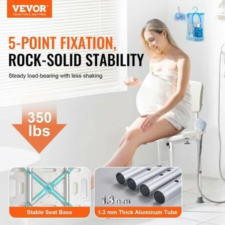 Shower Chair Shower Seat with Back Adjustable Height Shower Stool Shower Chair for Inside Shower Bathtub Non-slip Bathroom Bench Bath Chair 158.8 kg