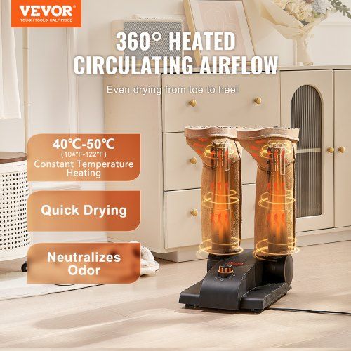 180° Foldable 2-Tube Shoe Dryer Boot Dryer with Heat Blower Black & Orange