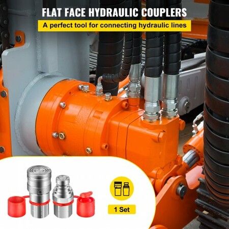 Flat Face Hydraulic Couplers Skid Steer Quick Coupling 1/2" Body 1/2" NPT