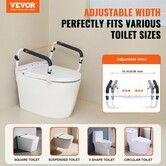 Toilet Safety Rail 136 kg Capacity Toilet Seat Frame Adjustable Width Fit Most Toilets Easy Installation Toilet Handles Grab Bars with Padded Armrests