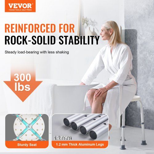 Shower Chair for Inside Shower Adjustable Height Shower Stool Non-Slip Bench Bathtub Seat Stool for Elderly Disabled Adults Handicap 300 lbs Capacity