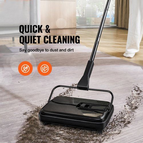 Carpet Sweeper 200 mm Sweeping Paths Floor Sweeper Manual Non Electric 300 ml Dustbin Capacity with Comb for Home Office Rugs Hardwood Surfaces