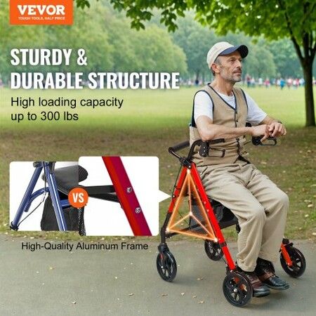 Rollator Walker for Seniors and  Lightweight Aluminum Foldable Rolling Walker with Adjustable Seat and Handle Outdoor Mobility Rollator Walker