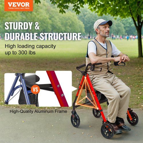 Rollator Walker for Seniors and  Lightweight Aluminum Foldable Rolling Walker with Adjustable Seat and Handle Outdoor Mobility Rollator Walker