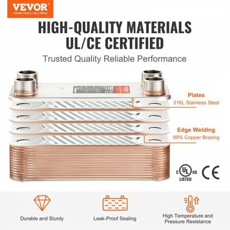 30 Plate Heat Exchanger 4*1-1/4" MNPT Ports 5"x 12" Brazed 316L St. Steel