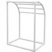 Pool Towel Rack 5 Bar Milky Freestanding Outdoor PVC Curved Poolside Storage Organizer Include 8 Towel Clips Mesh Bag Hook Also Stores Floats and Paddles