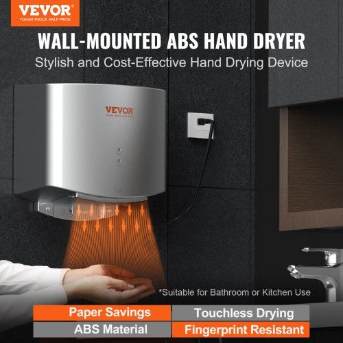 Heavy Duty Commercial Hand Dryer 1400W Automatic High Speed ABS Warm Wind Hand Blower 220V-240V & Built-In Filter Sponge & Low Noise & Effortless