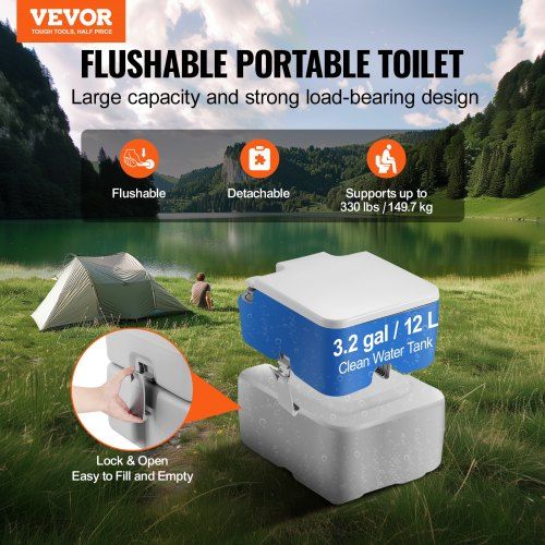 Portable Toilet for Camping Porta Potty with Carry Bag 5.3 Gal Waste Tank & 3.2 Gal Flush Tank Push-Button Pressurized Flush Commode Leak-proof