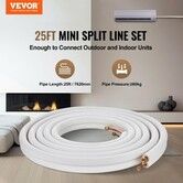 7620mm Mini Split Line Set 6.4 & 9.5 O.D Copper Pipes Tubing and Triple-Layer Insulation for Air Conditioning or Heating Pump Equipment & HVAC
