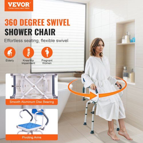 Shower Chair 360° Swivel Bathtub Shower Seat with Pivoting Arms 400LBS