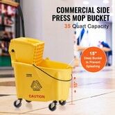 Mop Bucket with Wringer 35 Qt. Commercial Mop Bucket with Side Press Wringer Side-Press Mop Bucket and Wringer Combo on Wheels for Floor Cleaning Yellow