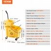 Mop Bucket with Wringer 35 Qt. Commercial Mop Bucket with Side Press Wringer Side-Press Mop Bucket and Wringer Combo on Wheels for Floor Cleaning Yellow