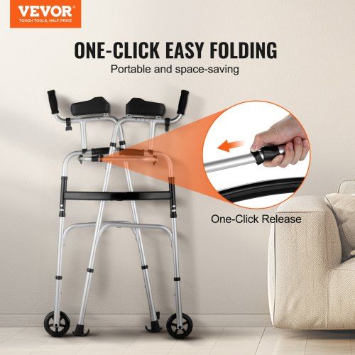 2 in 1 Folding Walker with Armrest Pads & 5" Solid Wheel Height Adjustable