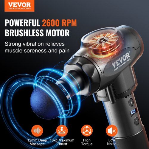 Massage Gun Deep Tissue Percussion Muscle Massager for Athletes - with 9 Speed Levels & 6 Massage Heads 24V 2500mAh Batteries Handheld Electric Massage Gun