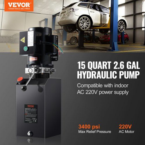 Hydraulic Pump 15 Quart Hydraulic Power Unit Single Acting Dump Trailer Pump 1.7 GPM Flow Rate 3200 PSI Max Relief Pressure AC 220V Hydraulic Pump