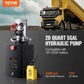 Hydraulic Pump 20 Quart Hydraulic Power Unit Single Acting Dump Trailer Pump 0.91 GPM Flow Rate 3200 PSI Max Relief Pressure DC 12V Hydraulic Pump